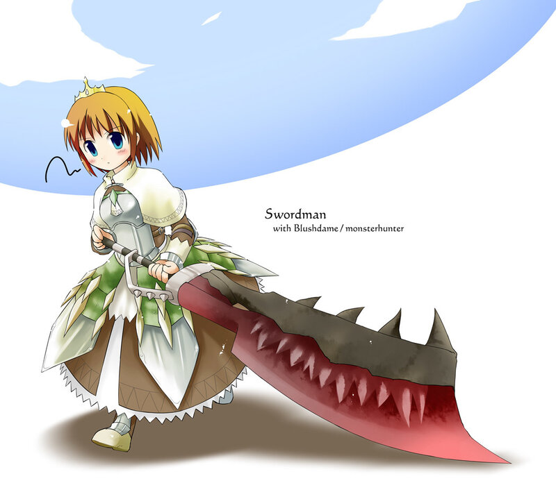 Anime Girl with Sword — Blue, Playful