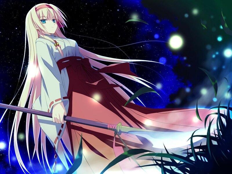 Anime Girl with Sword — Blue, Serene, Night