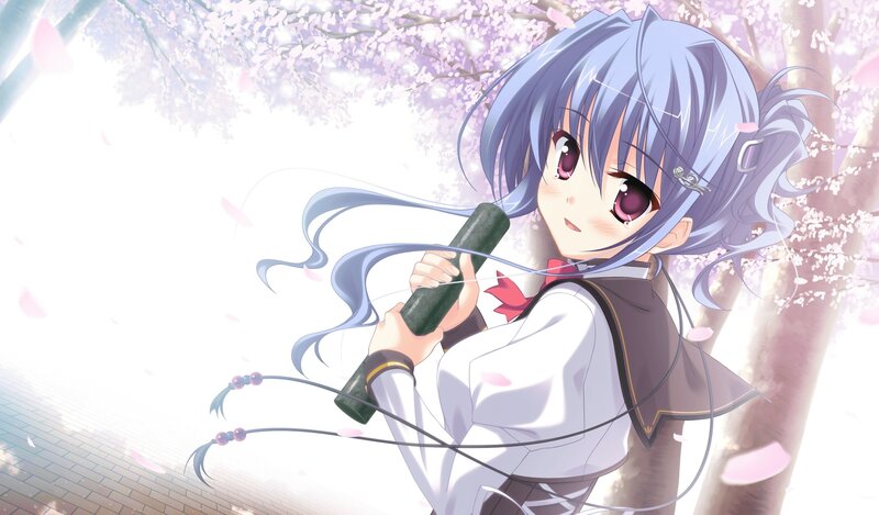 Anime Girl with Sword — Blue, Serene, Spring