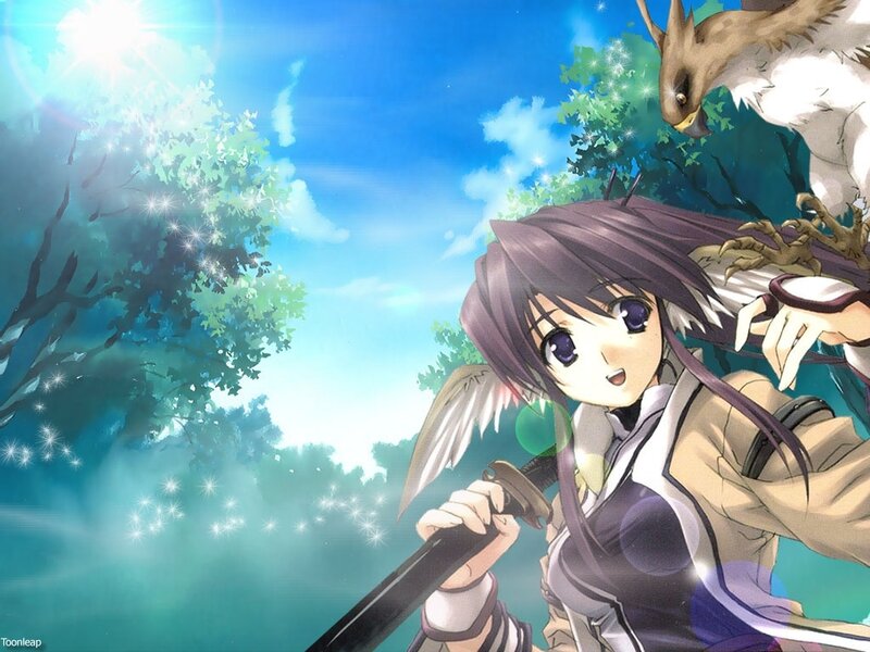 Anime Girl with Sword — Blue, Serene