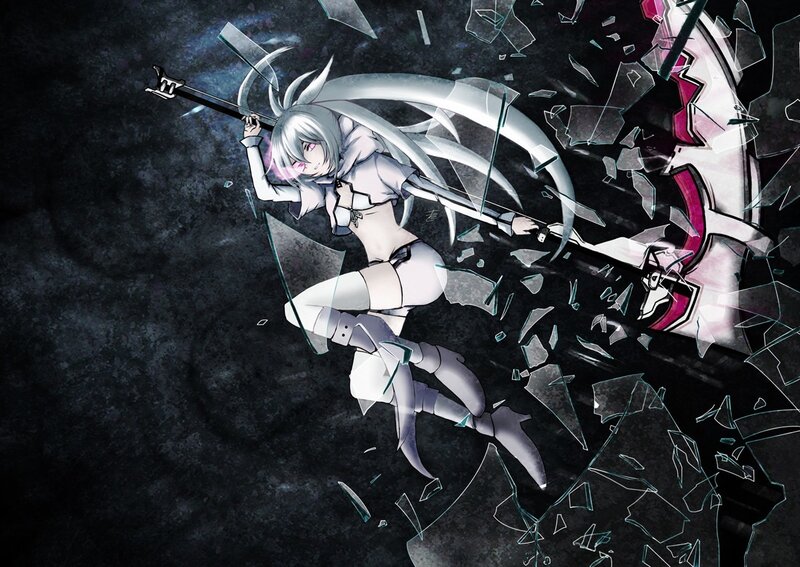 anime girl with sword breaking glass