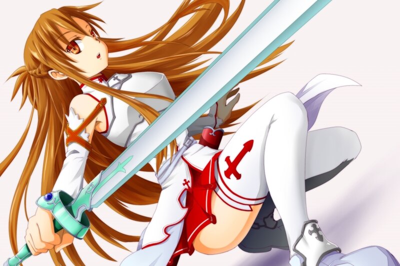 Anime Girl with Sword — Brown, Action, Long Hair