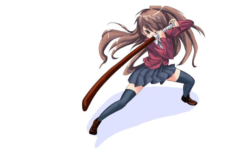 Anime Girl with Sword — Brown, Action, School Uniform