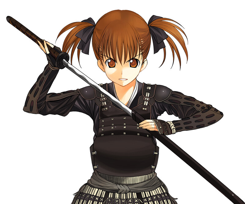 Anime Girl with Sword — Brown, Determined, Pigtails