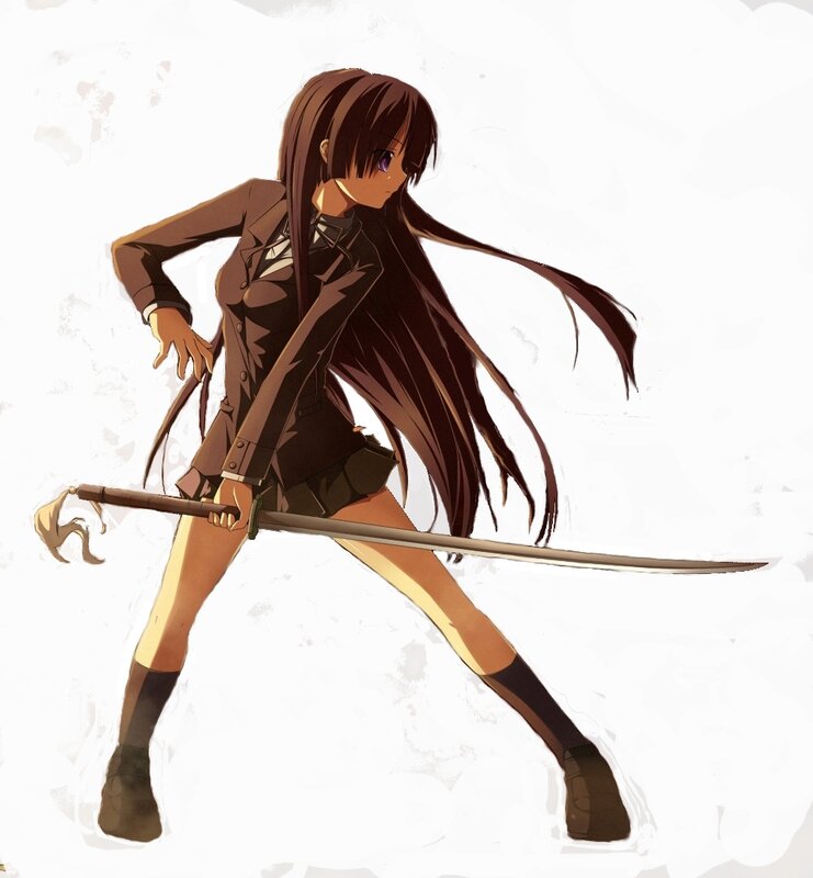 Anime Girl with Sword — Brown, Determined, School Uniform