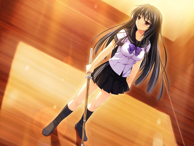 Anime Girl with Sword — Brown, Dramatic, Afternoon, School Uniform