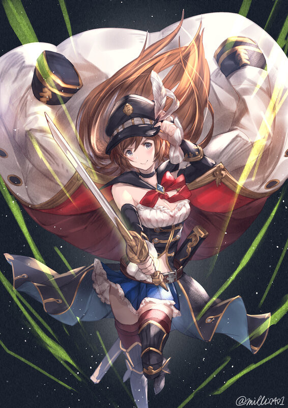 Anime Girl with Sword — Brown, Dramatic, Night, Digital Art, Cape
