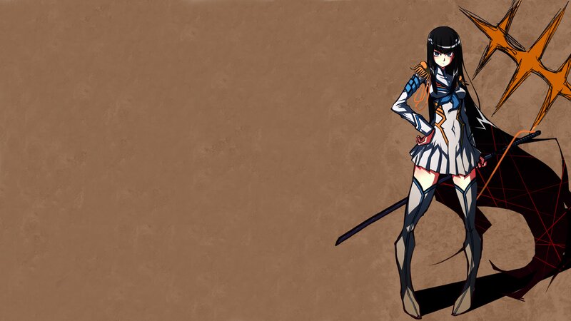 Anime Girl with Sword — Brown, Dramatic, Skirt, Black Hair