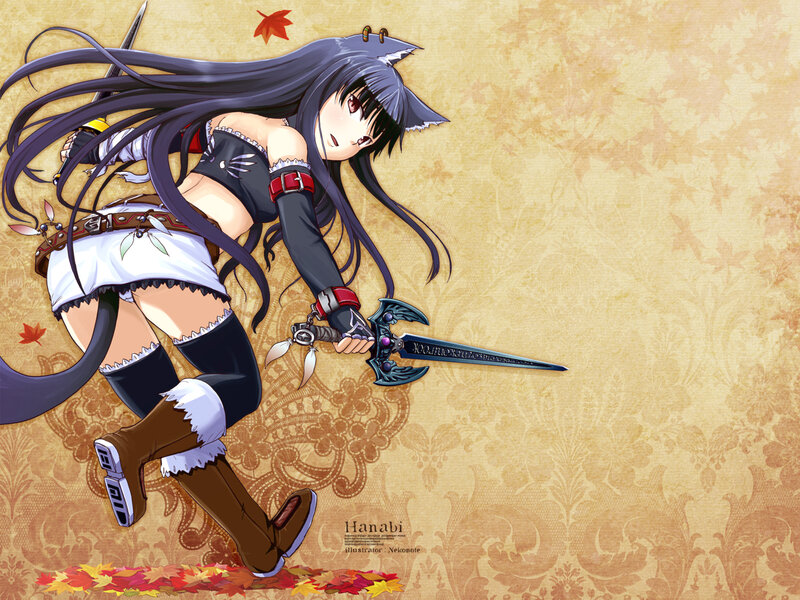 Anime Girl with Sword — Brown, Dynamic, Autumn