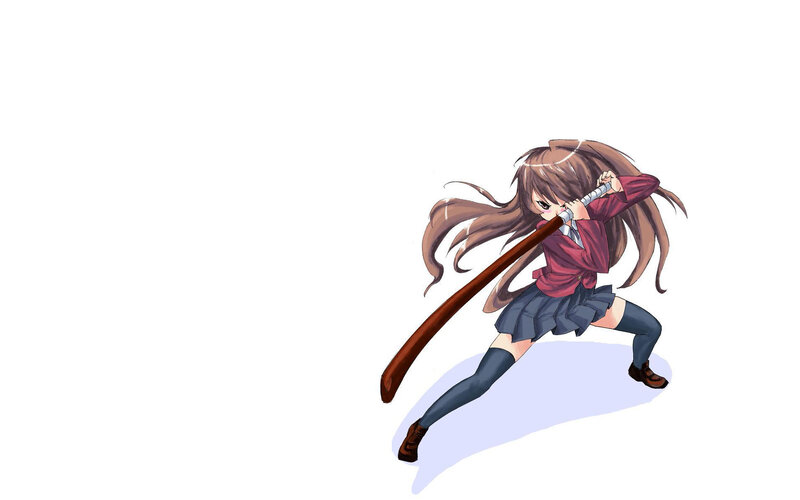 Anime Girl with Sword — Brown, Dynamic, Skirt, Long Hair