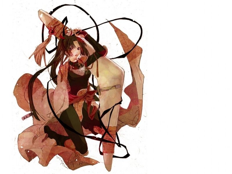 Anime Girl with Sword — Brown, Dynamic