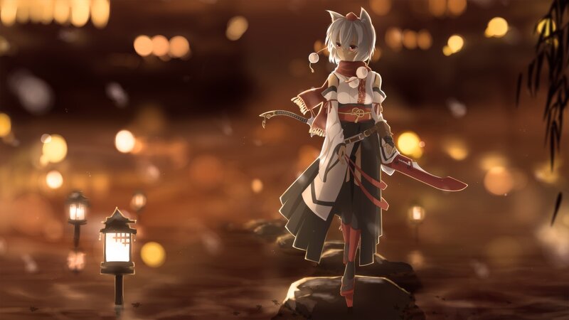 Anime Girl with Sword — Brown, Serene