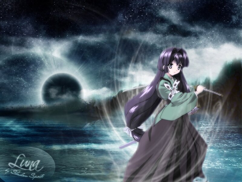 Anime girl with sword by water