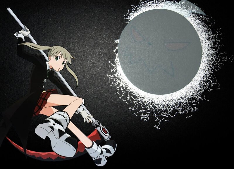 anime girl with sword facing monster