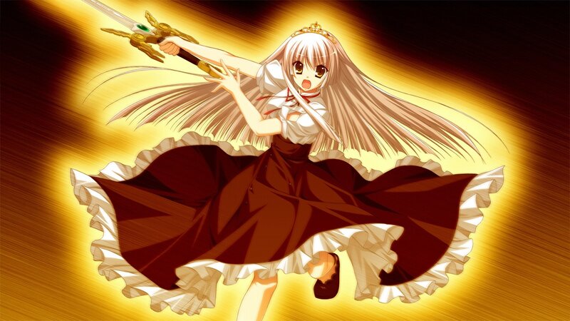 Anime Girl with Sword — Gold, Dramatic, Crown