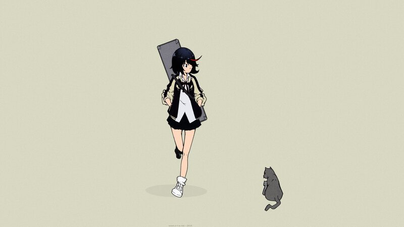 Anime Girl with Sword — Gray, Calm, Cat