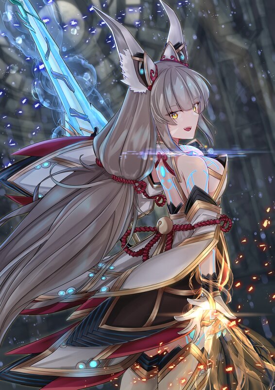 Anime Girl with Sword — Gray, Dramatic, Digital Art, Armor