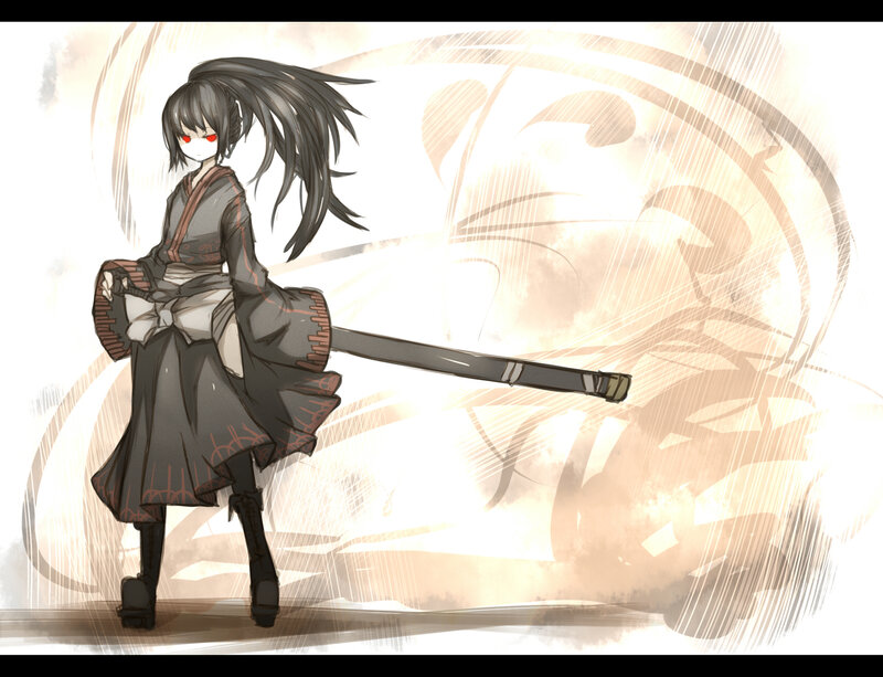 Anime Girl with Sword — Gray, Dramatic, Manga, Long Hair