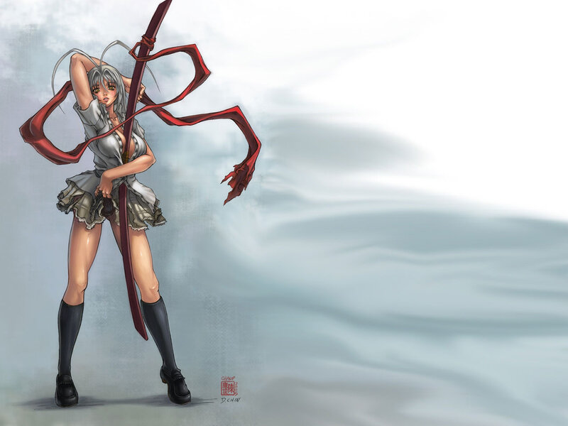 Anime Girl with Sword — Gray, Dramatic, Manga, Ribbon