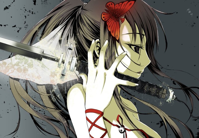 Anime Girl with Sword — Gray, Dramatic, Manga