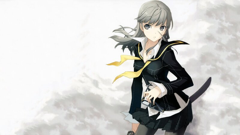 Anime Girl with Sword — Gray, Dramatic, School Uniform, Glasses, Black