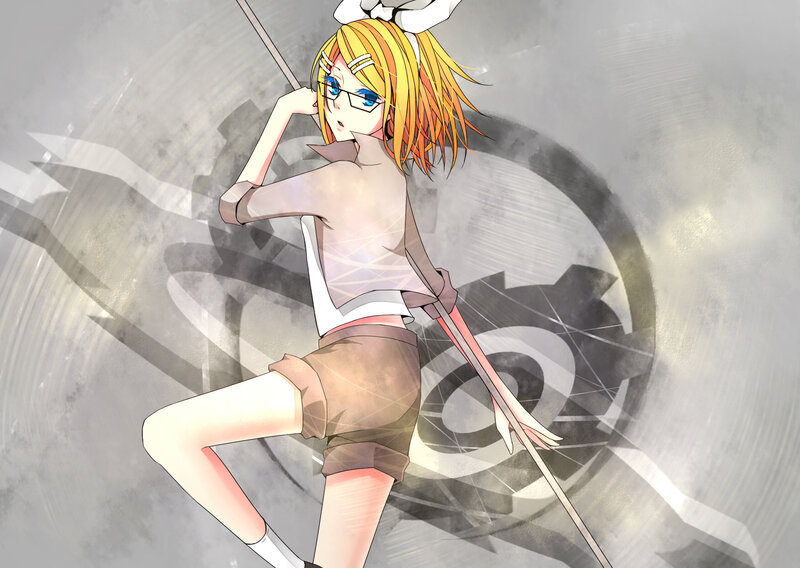 Anime Girl with Sword — Gray, Dynamic, Digital Art, Glasses
