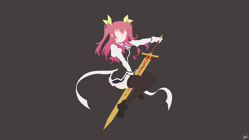 Anime Girl with Sword — Gray, Dynamic, Minimalist