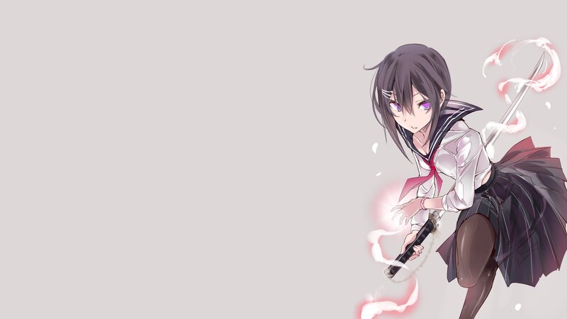 Anime Girl with Sword — Gray, Dynamic, School Uniform