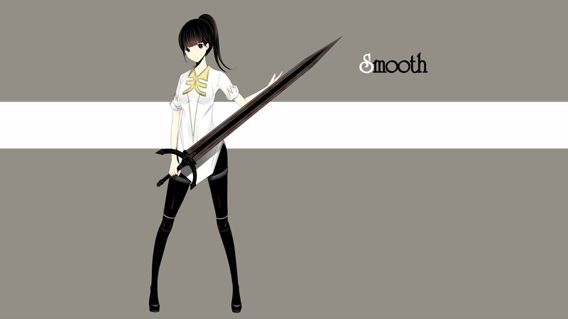 Anime Girl with Sword — Gray, Neutral, Digital Art