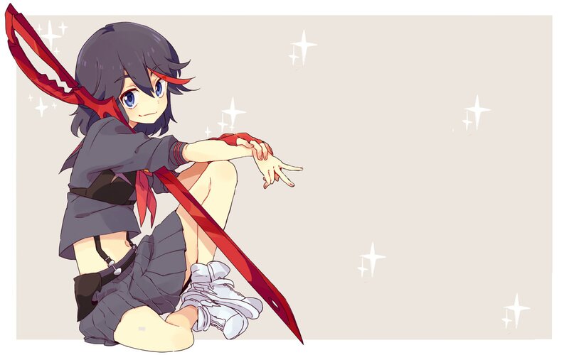 Anime Girl with Sword — Gray, Playful