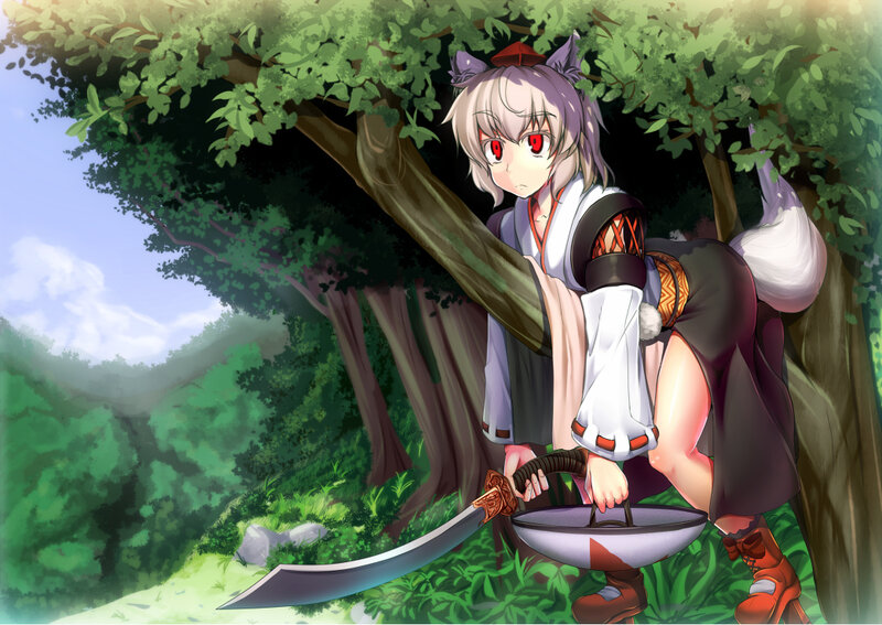 Anime Girl with Sword — Green, Calm, Afternoon, Digital Art