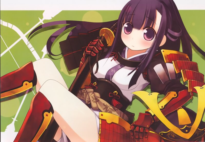 Anime Girl with Sword — Green, Calm, Armor, Long Hair