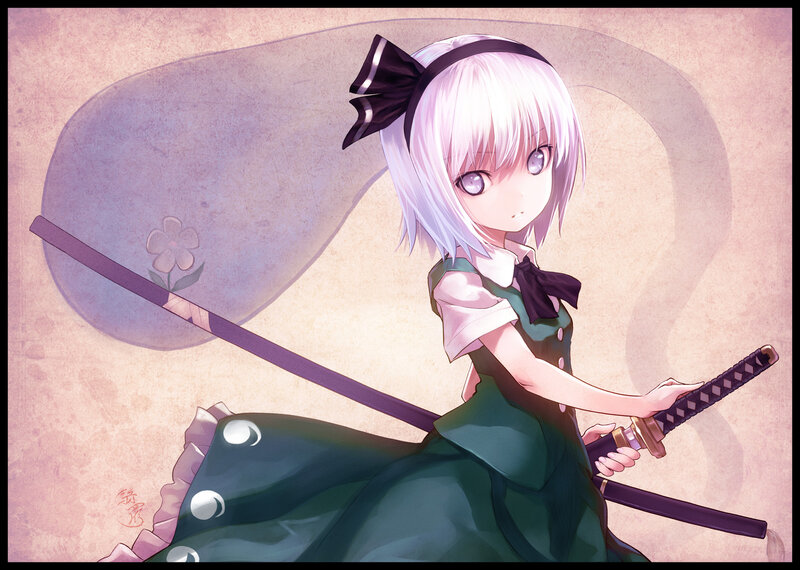 Anime Girl with Sword — Green, Calm, Dress