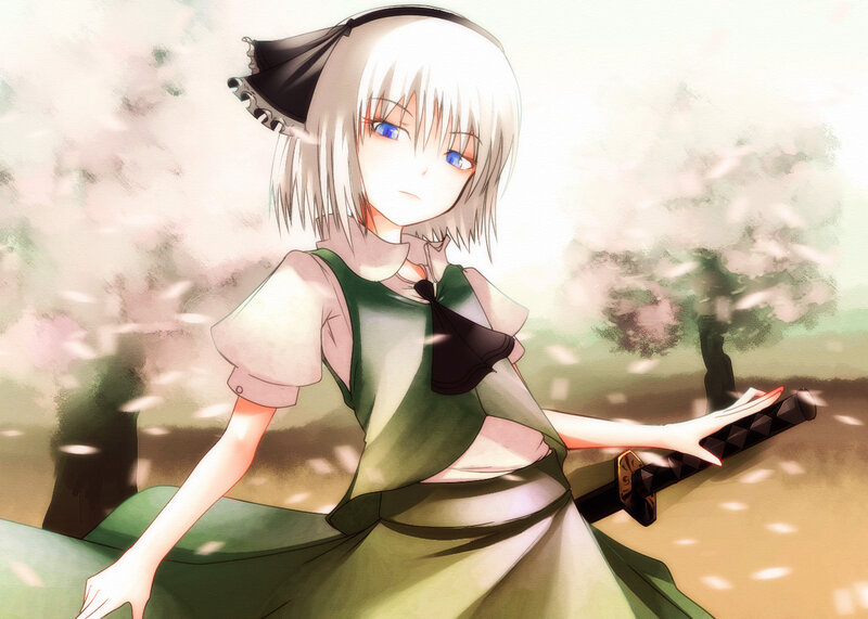 Anime Girl with Sword — Green, Calm, Spring