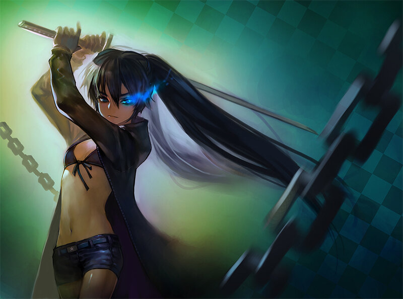 Anime Girl with Sword — Green, Dramatic, Digital Art, Chain