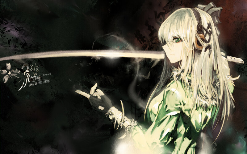 Anime Girl with Sword — Green, Dramatic, Digital Art