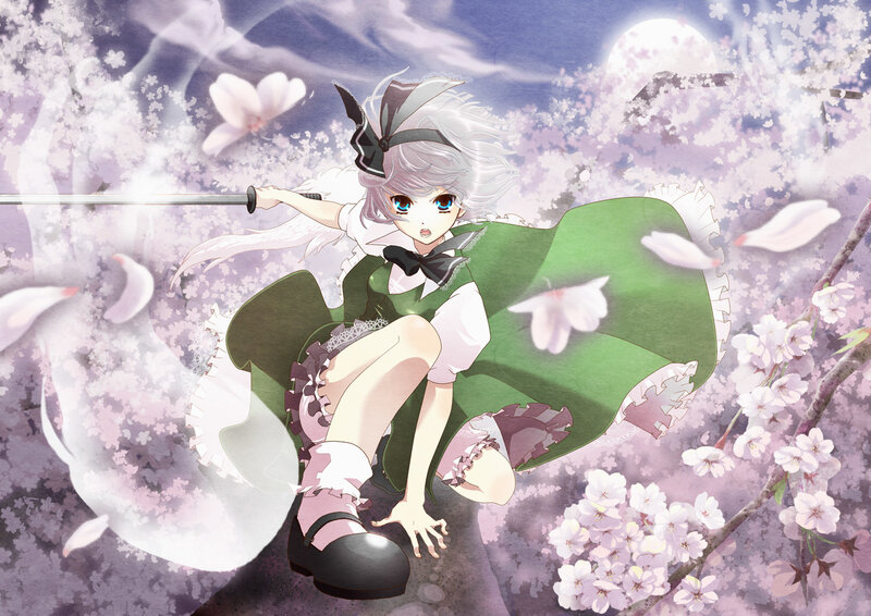 Anime Girl with Sword — Green, Dramatic, Night