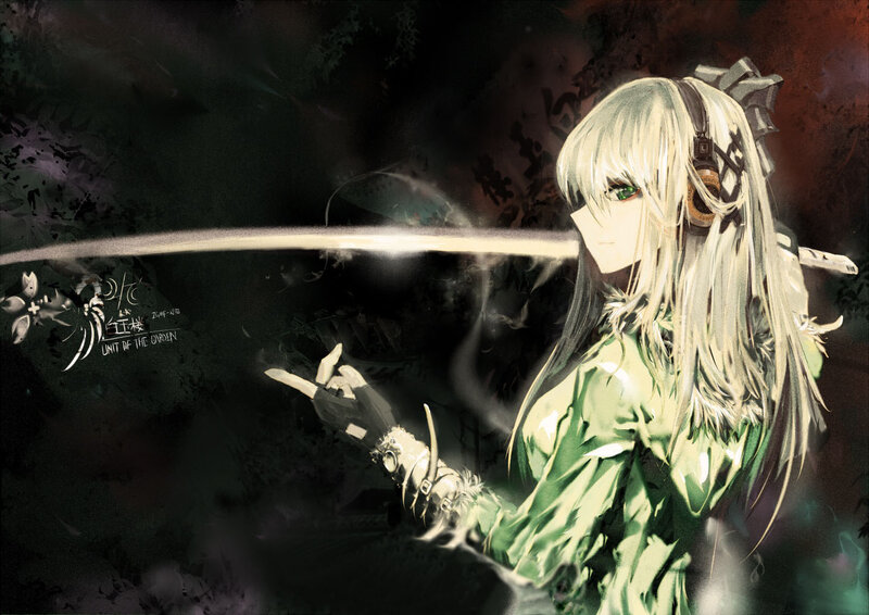 Anime Girl with Sword — Green, Dramatic