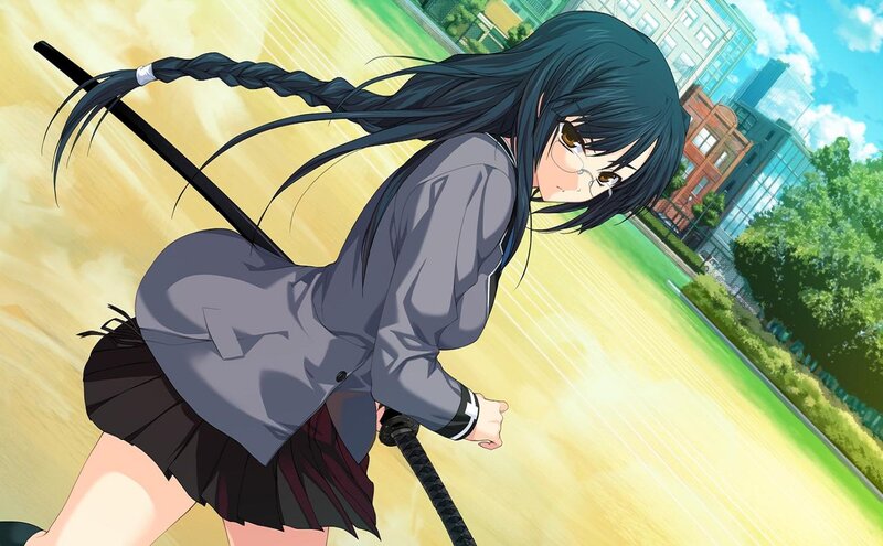 Anime Girl with Sword — Green, Dynamic, Afternoon