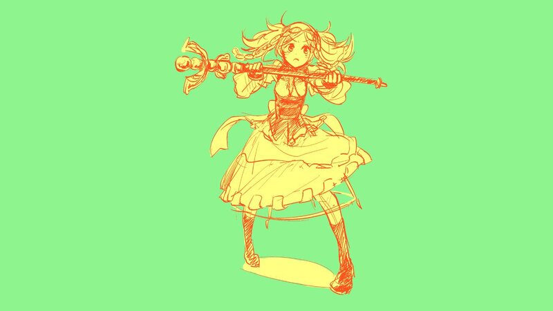 Anime Girl with Sword — Green, Dynamic, Digital Art, Dress