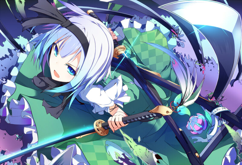 Anime Girl with Sword — Green, Dynamic, Digital Art