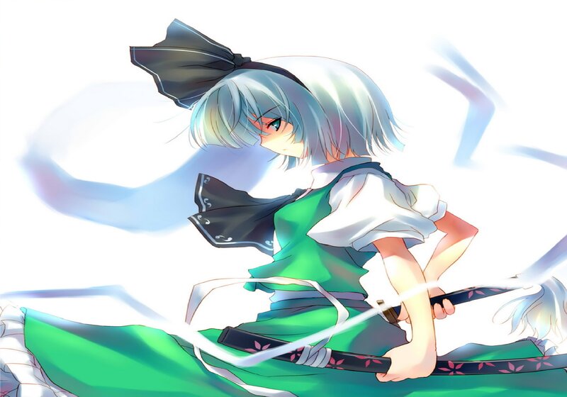 Anime Girl with Sword — Green, Dynamic, Green Dress