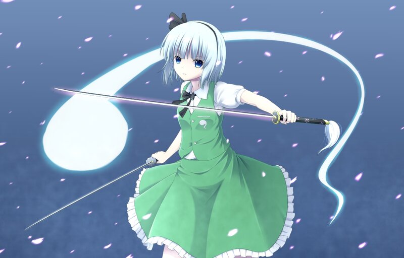 Anime Girl with Sword — Green, Dynamic, Night