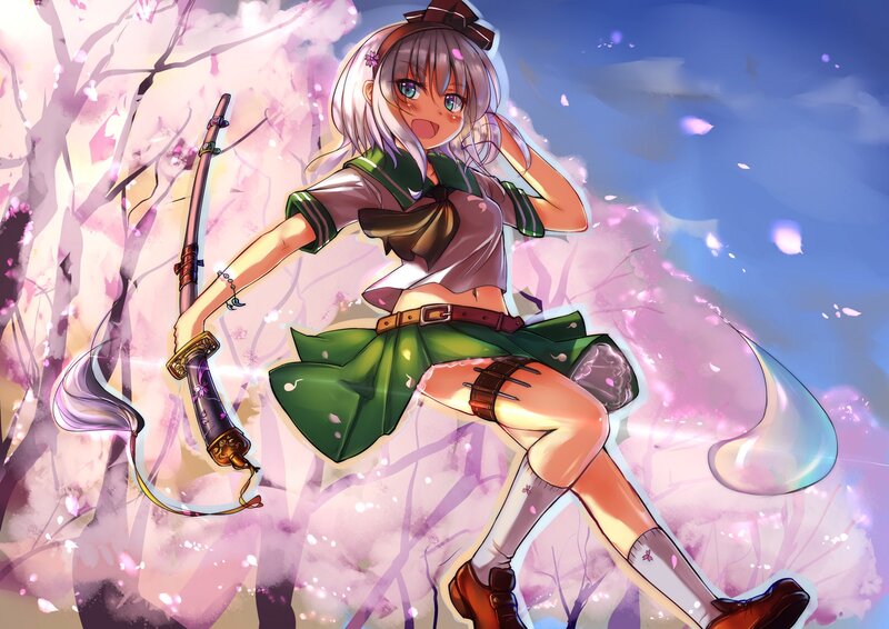 Anime Girl with Sword — Green, Playful