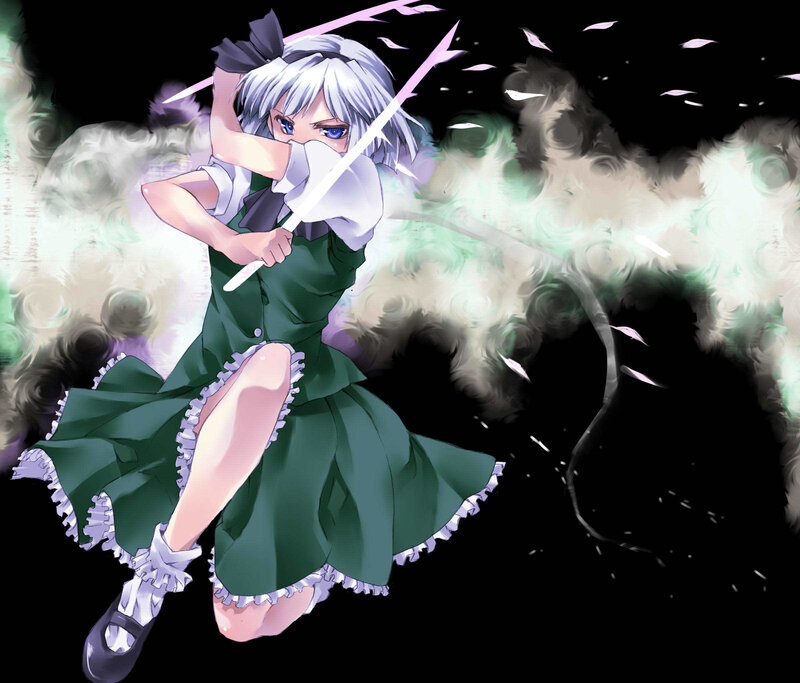 anime girl with sword in action