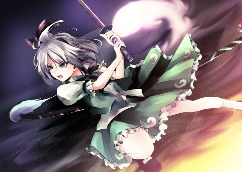 anime girl with sword in action
