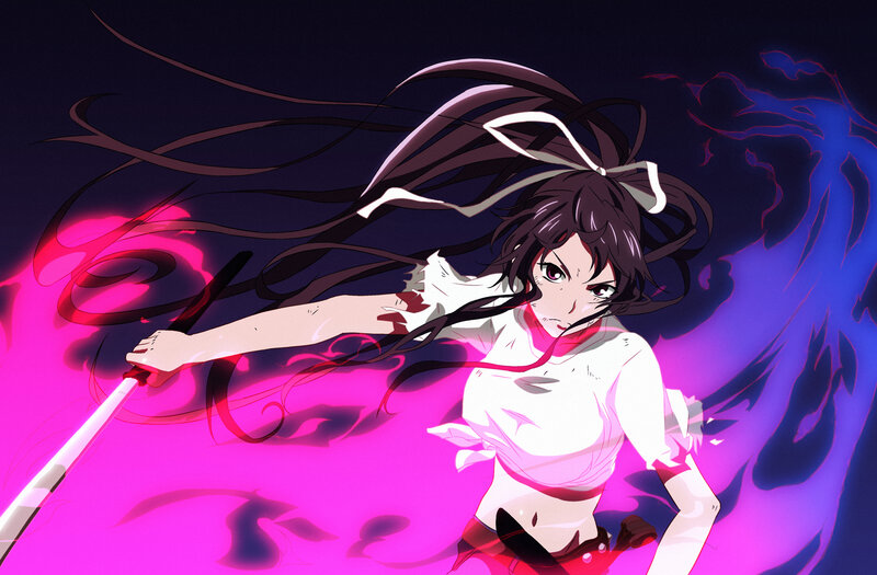 anime girl with sword in action