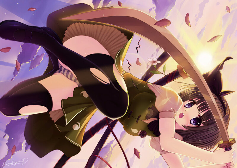 anime girl with sword in action