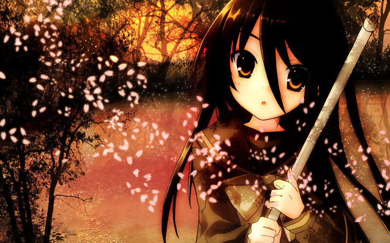 anime girl with sword in autumn