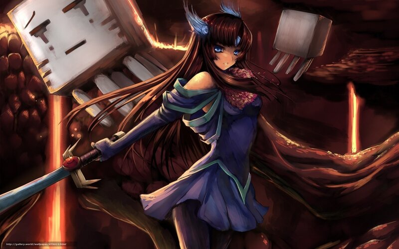 anime girl with sword in cave